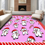 Christmas Snowmen Candy Cane Pink Rug