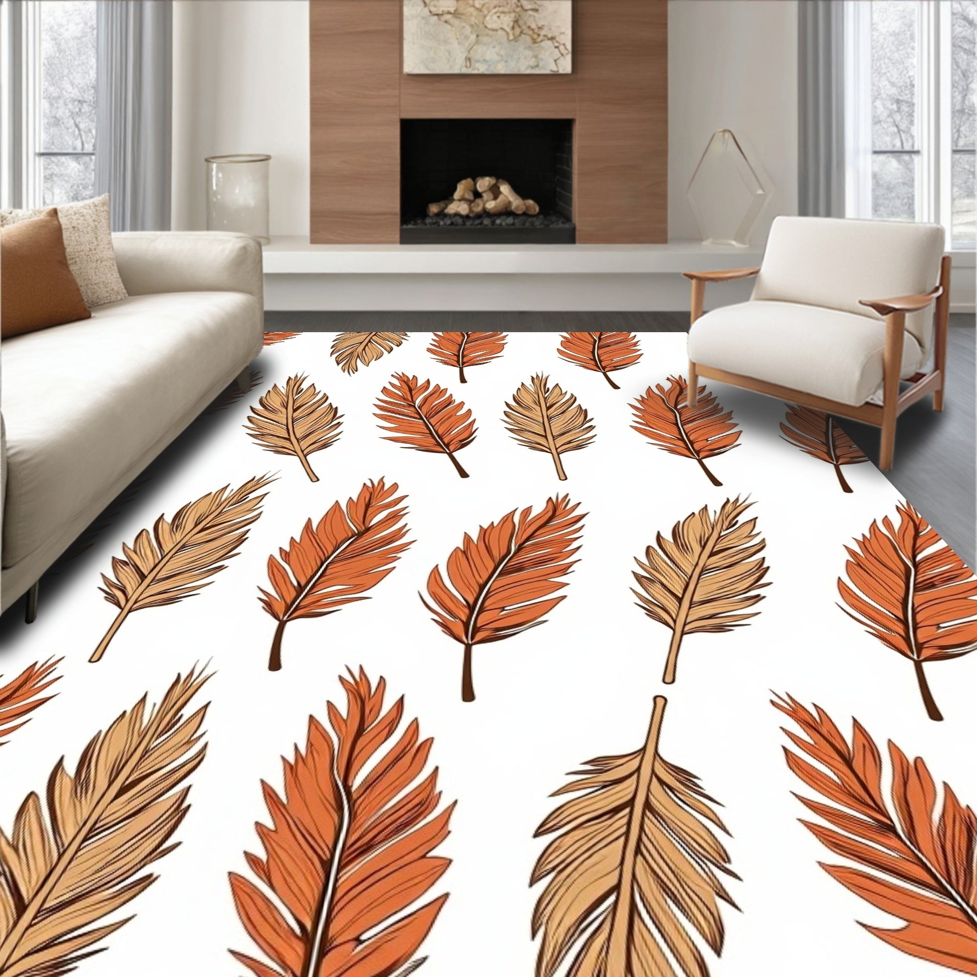 Autumn Feather Pattern Design Rug