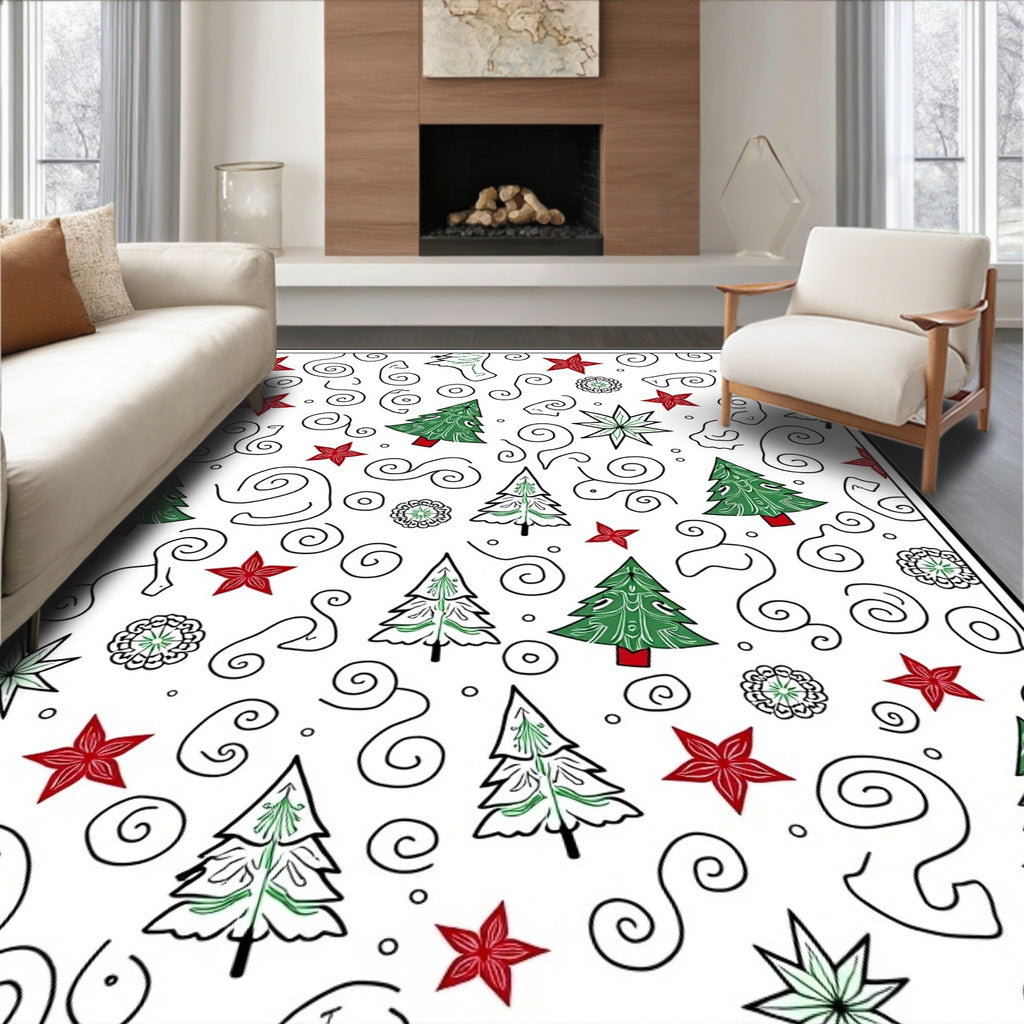 Festive Green Red Pine Swirls Rug