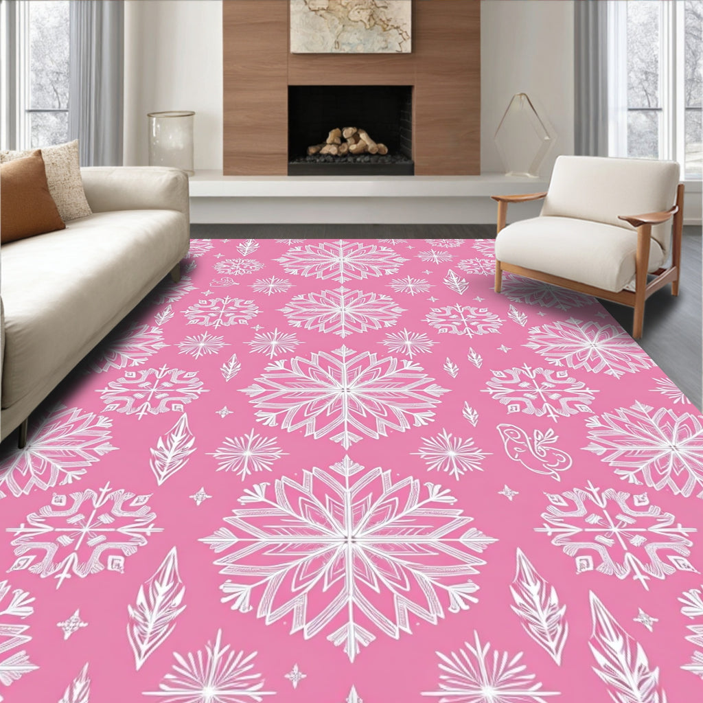 Pink Snowflake Mandala Design Rug