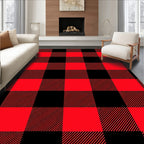 Bold Red Black Checkered Pattern Rug