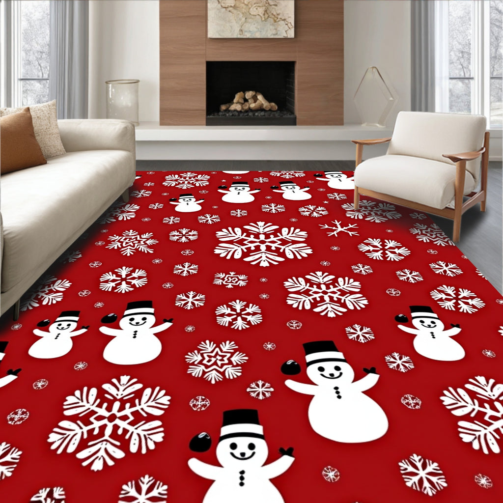 Festive Snowman Snowflake Pattern Rug