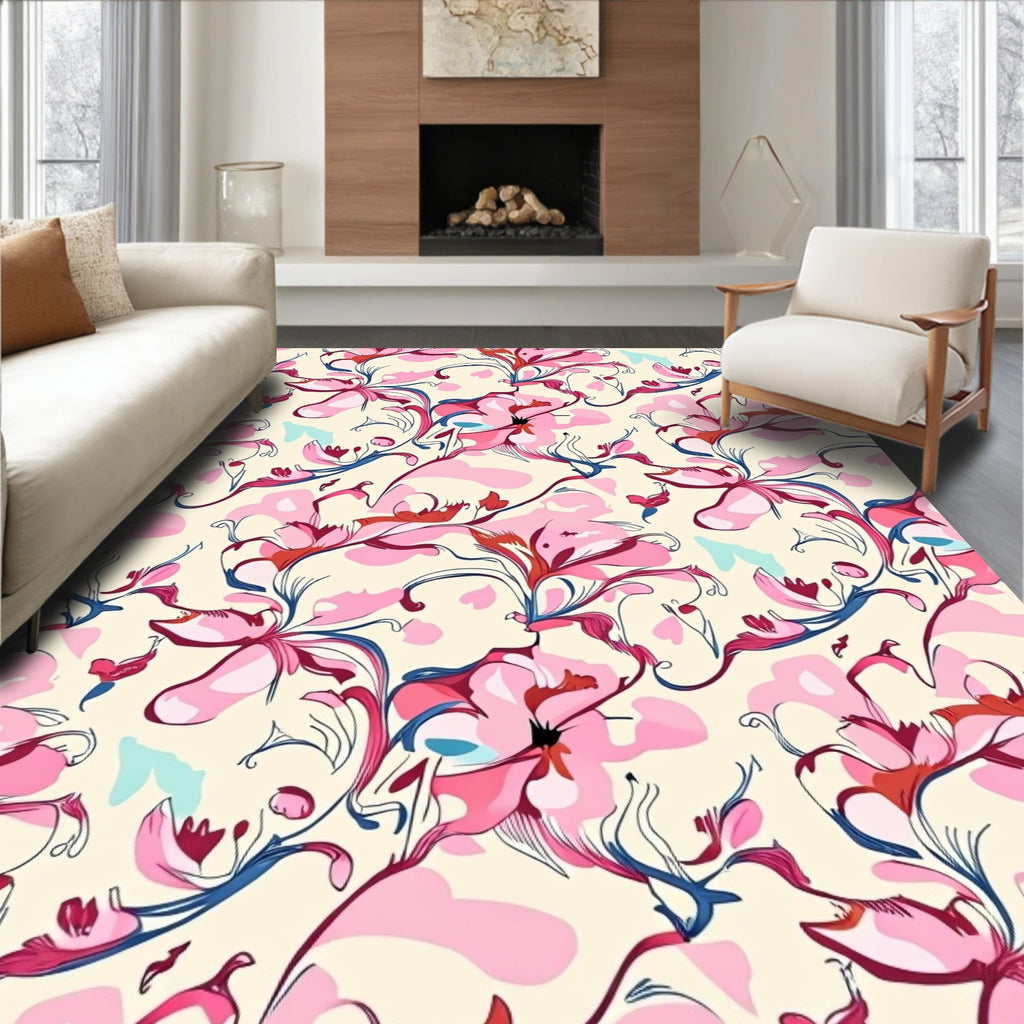 Pink Floral Swirl Pattern Rug