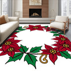 Crimson Poinsettia Wreath Festive Garland Rug