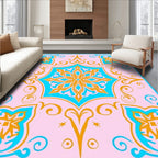 Vibrant Teal Orange Floral Medallion Design Rug