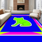 Bright neon cat in geometric frame Rug