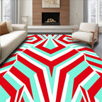 Modern Geometric Red Aqua Stripe Design Rug