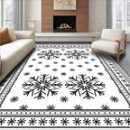 Black White Snowflake Winter Border Rug