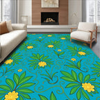 Turquoise With Green Yellow Floral Swirls Rug