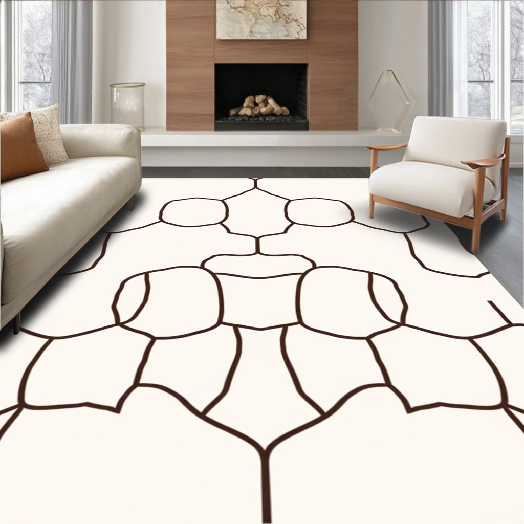 Organic Cell Pattern Beige Rug