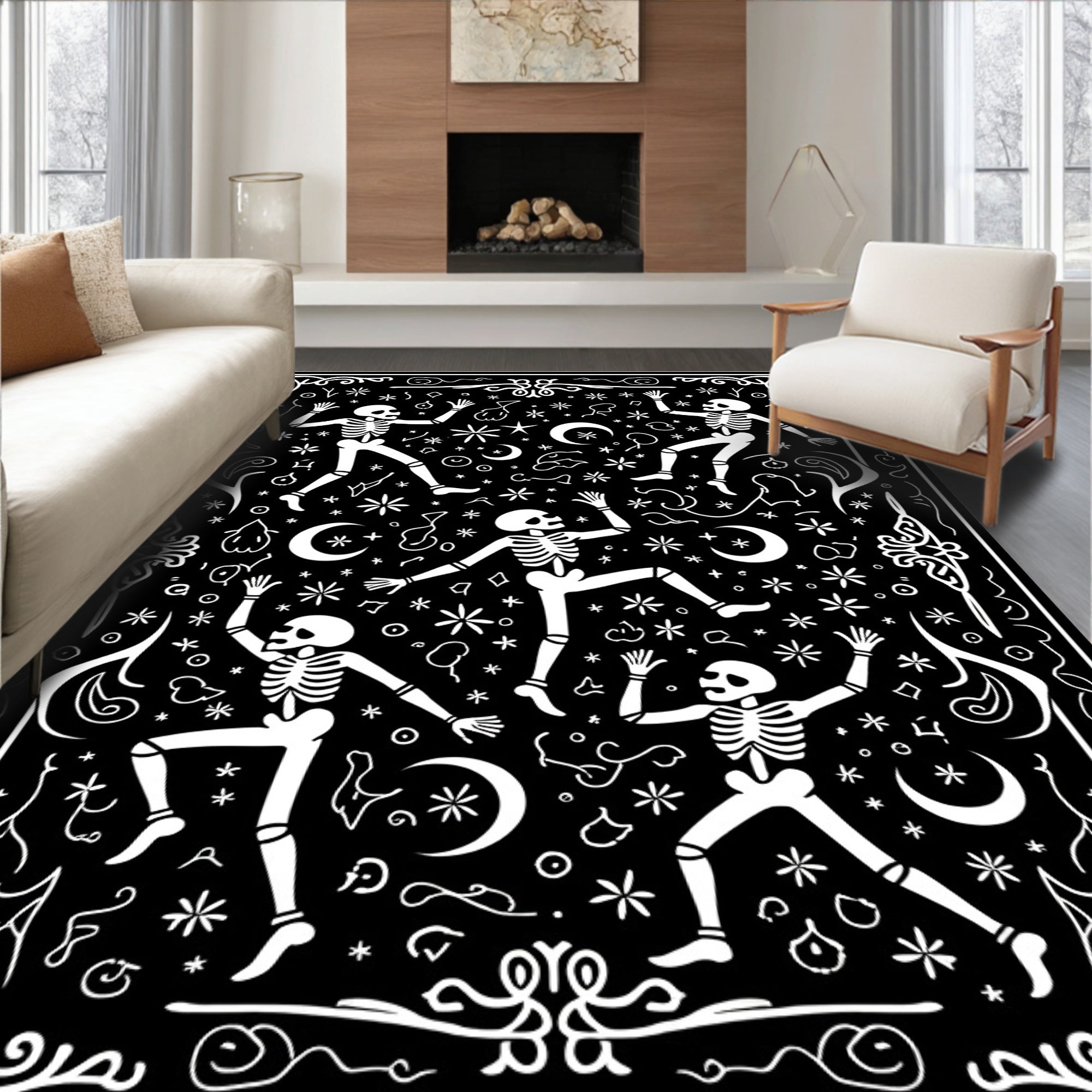 Dancing Skeletons and Celestial Night Sky Rug