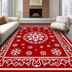 Red White Snowflake Decorative Pattern Rug
