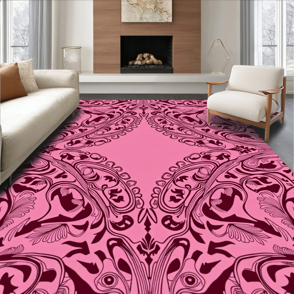Elegant Pink Floral Swirl Pattern Rug