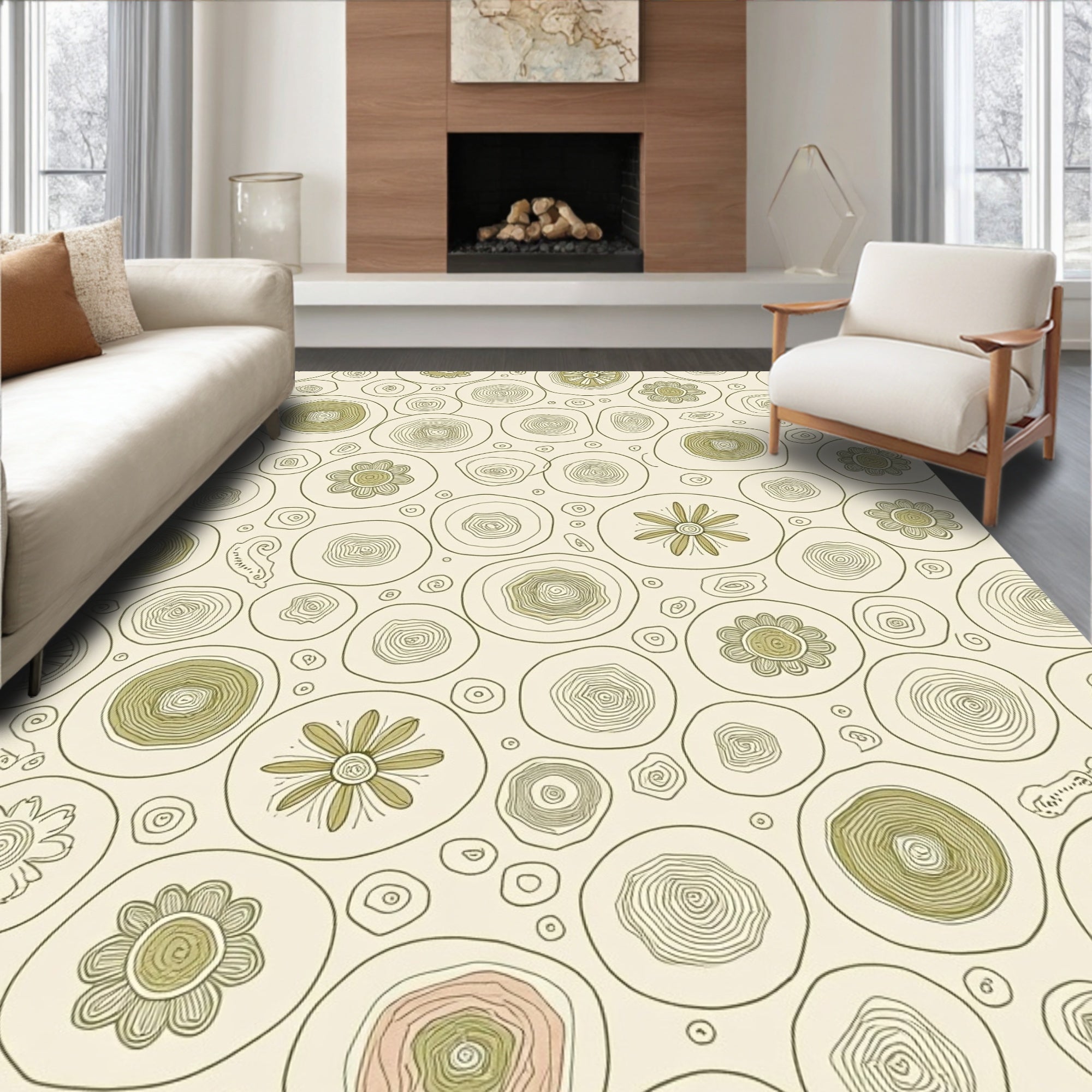 Circles with Whimsical Floral Accents Rug