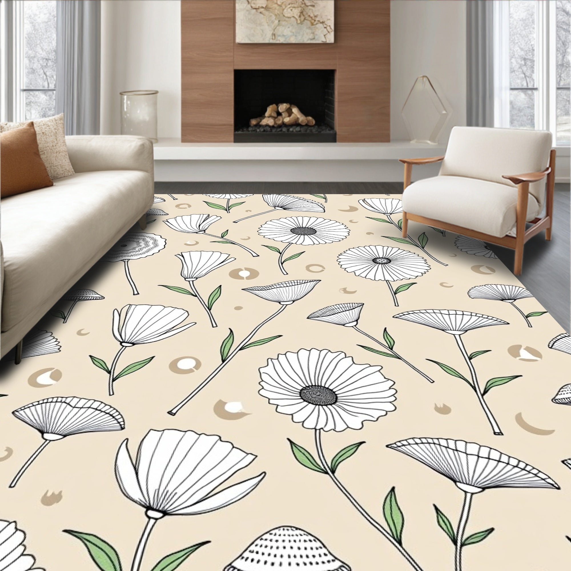 Whimsical Botanical Garden Pattern Rug