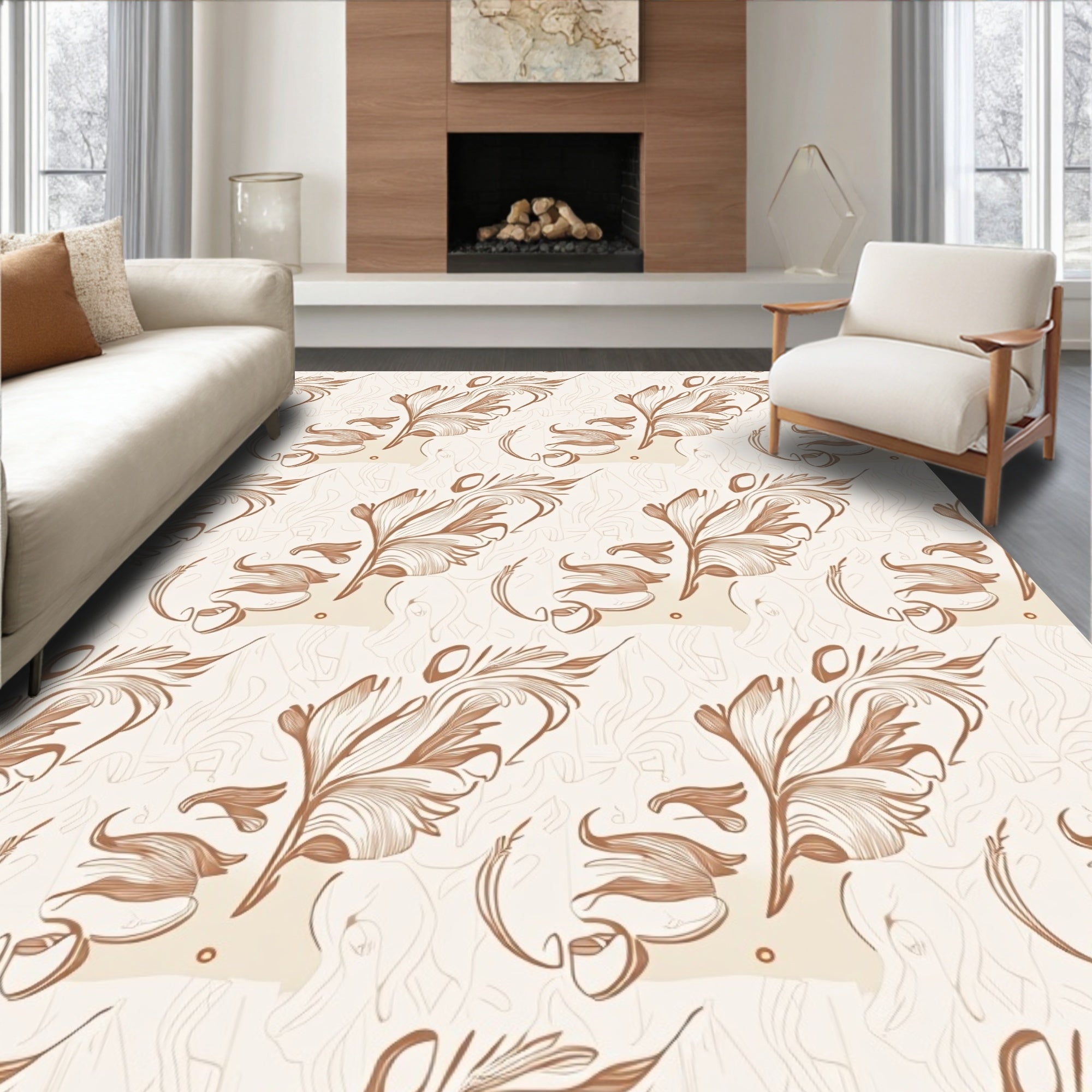 Feathered Swirls And Lines Design Rug