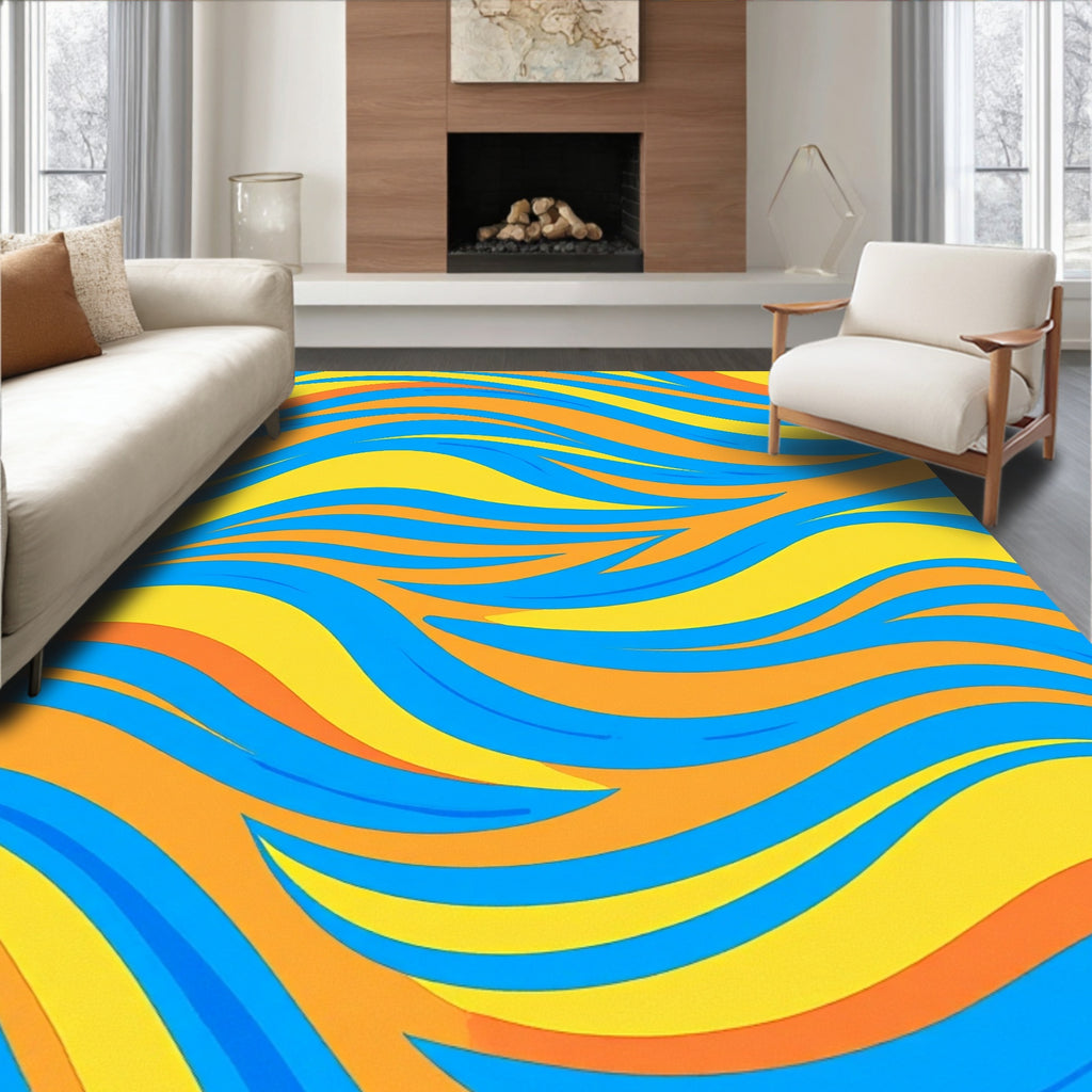 Vibrant Wavy Abstract Design Rug