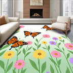 Monarch Butterflies Floral Meadow Design Rug