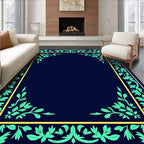 Navy Blue Botanical Frame Design Rug