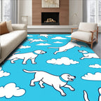 Playful White Dogs Clouds Pattern Rug