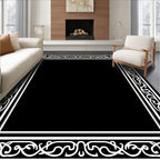 Classic Black White Scrollwork Decorative Rug