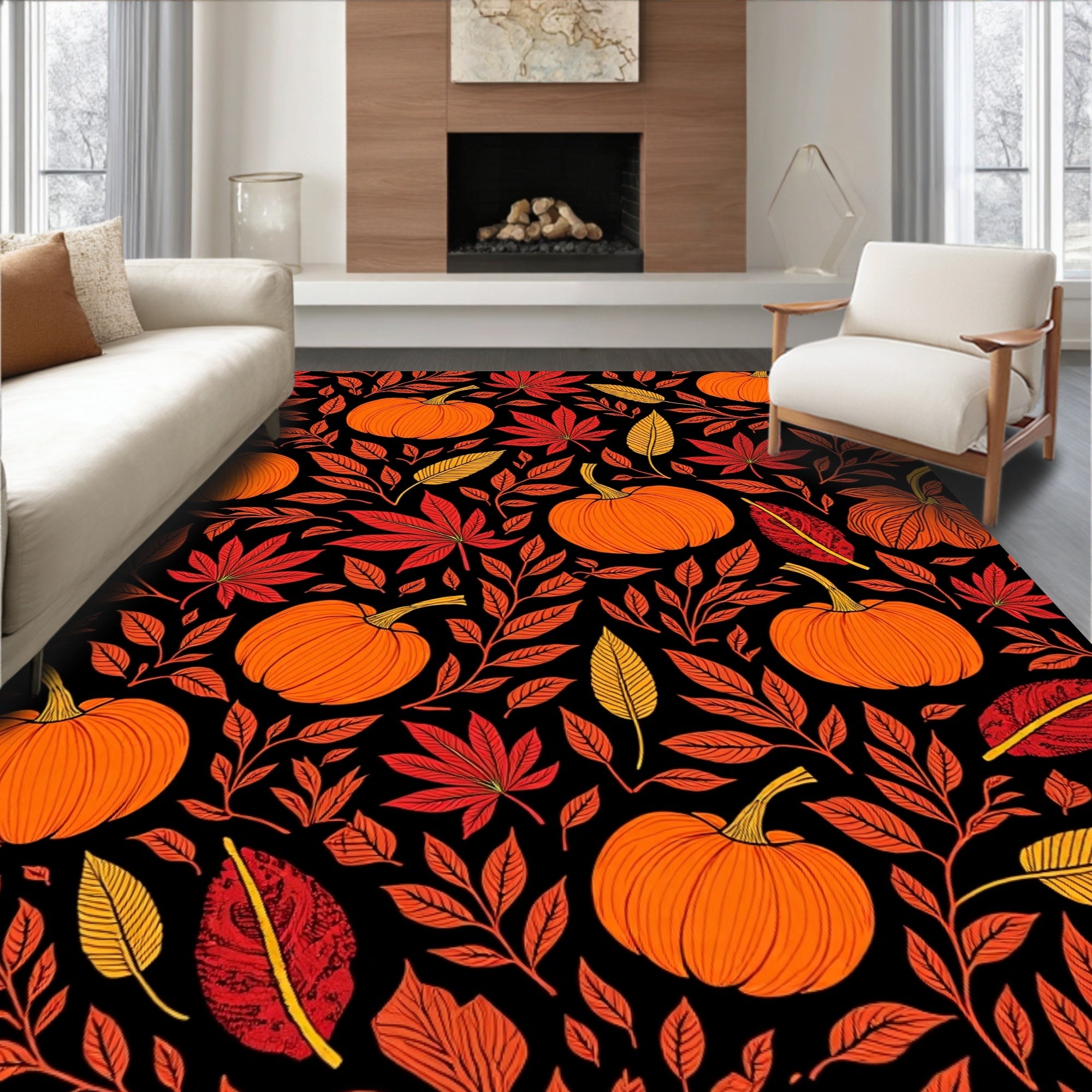 Autumn Pumpkin Vine Pattern Rug
