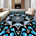 Intricate Blue White Geometric Mandala Rug