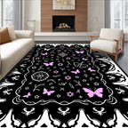 Whimsical Pink Butterfly Botanical Pattern Rug