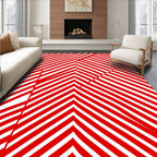 Bold Red White Striped Geometric Pattern Rug