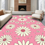 Pink Daisy Patterned Floral Rug