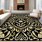 Black Gold Floral Symmetry Pattern Rug