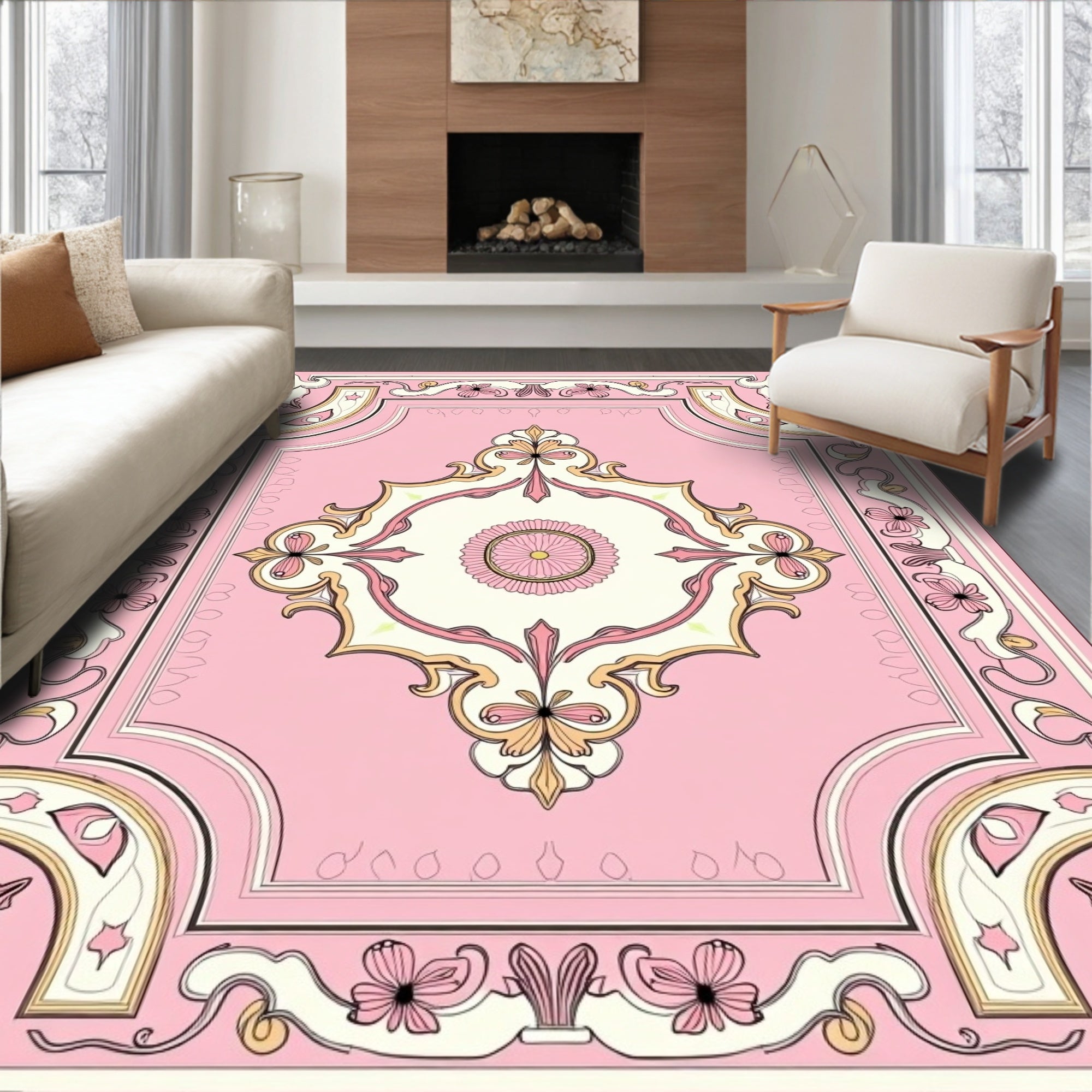 Pink Floral Vintage Patterned Rug