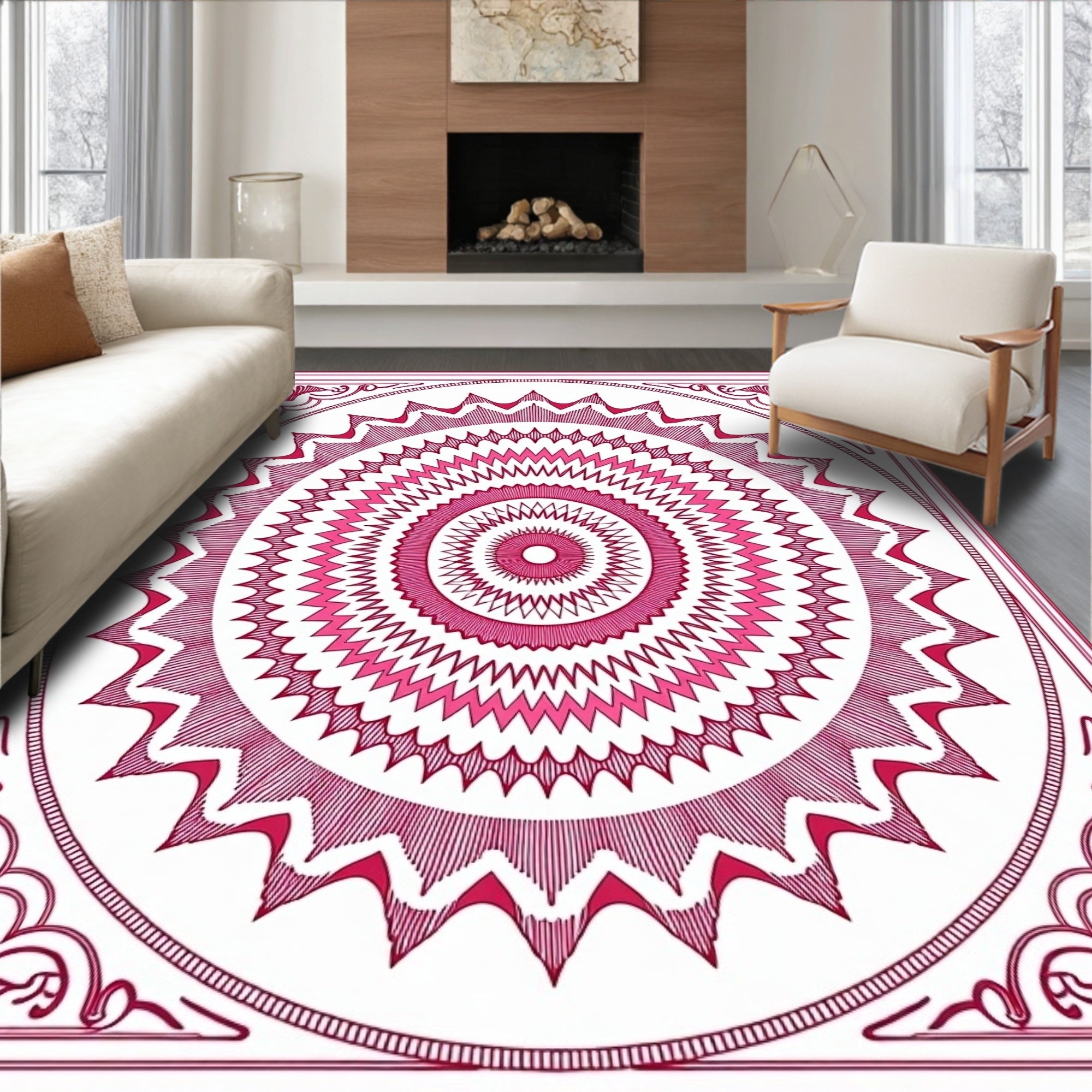 Mandala Design radial pattern Pink Rug