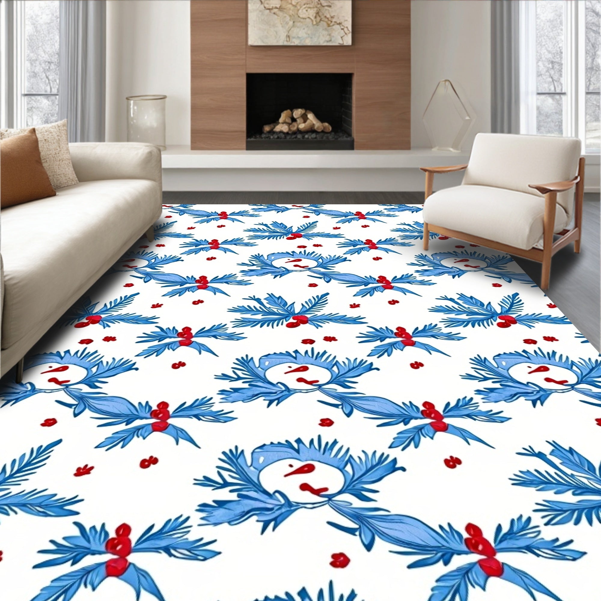 Blue Snowman Berry Garland Repeats Rug