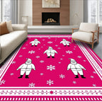 Festive Pink Santa Snowflakes Border Rug