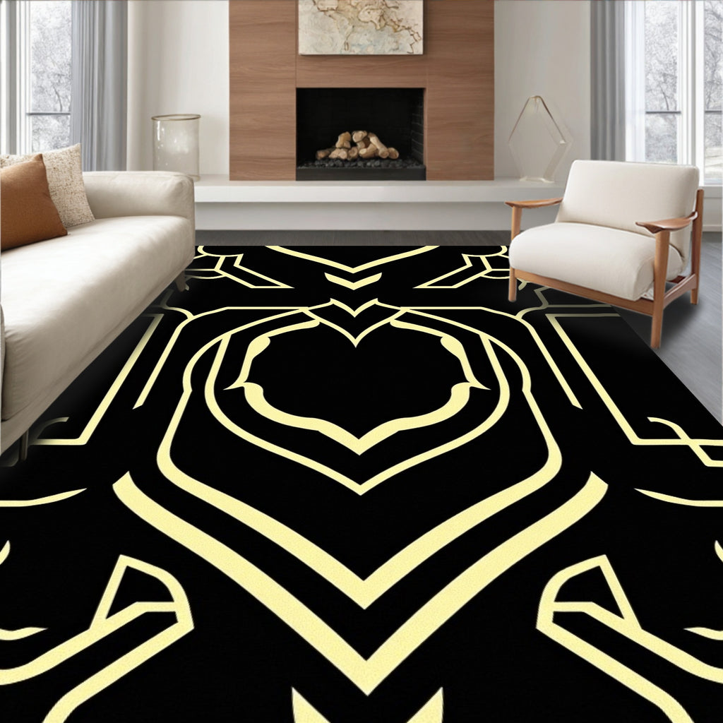 Bold Black Cream Geometric Design Rug