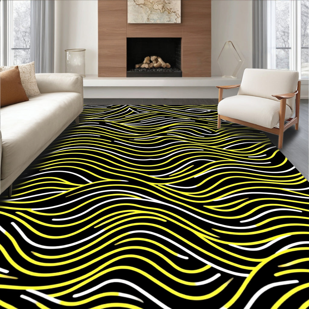 Bold Yellow 2 Tone Abstract Lines Rug