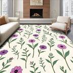 Purple Floral Botanical Art Design Rug