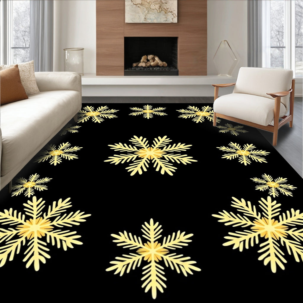 Golden Snowflake Array Black Rug