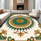 Elegant Teal Gold Mandala Design Rug