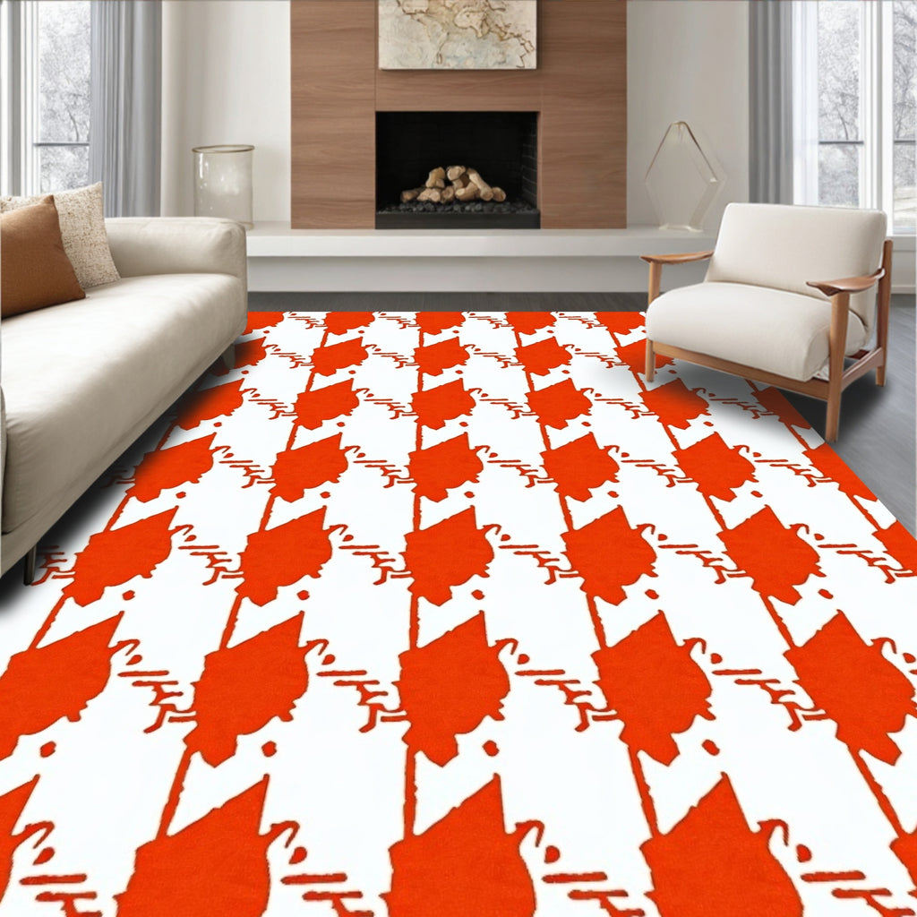 Bold Orange Staggered Geometric Pattern Rug
