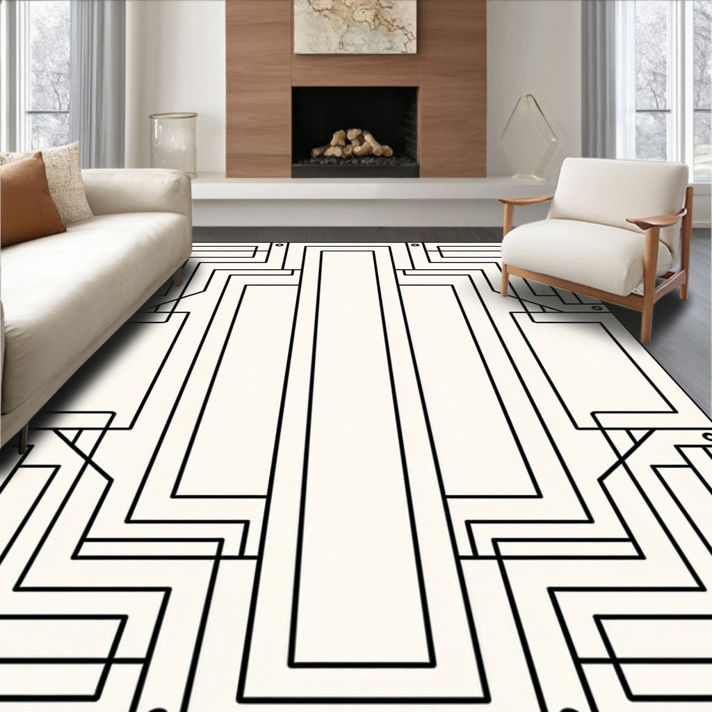 Monochromatic Geometric Art Deco Pattern Rug