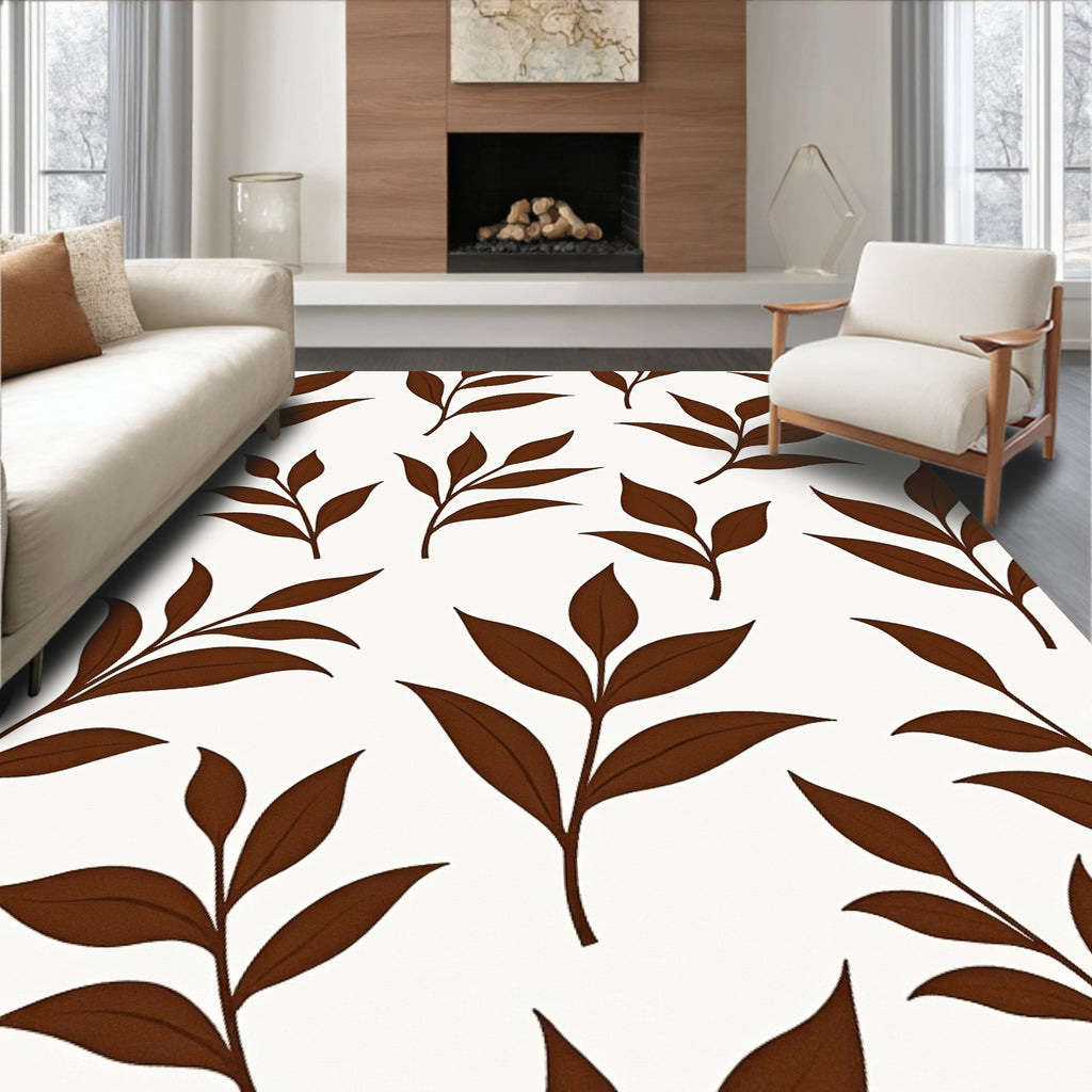 Brown Leafy Branch Pattern Rug