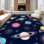 Cosmic Planets And Stars Dark Blue Rug