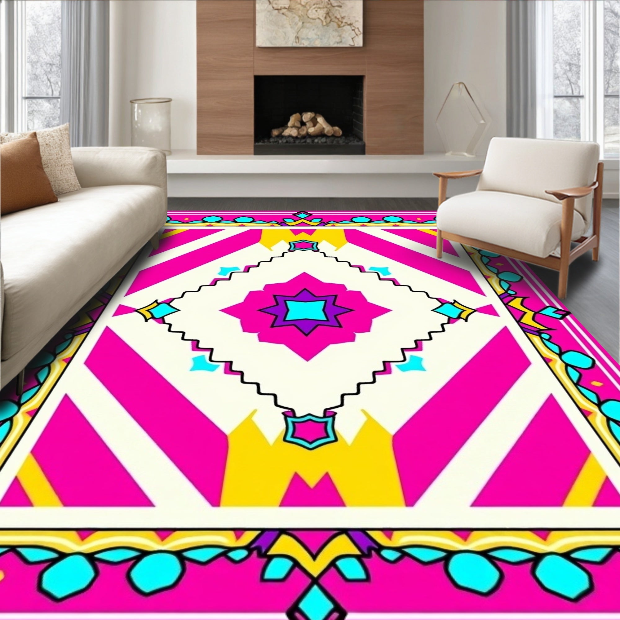 Vibrant Geometric Patterned Statement Rug