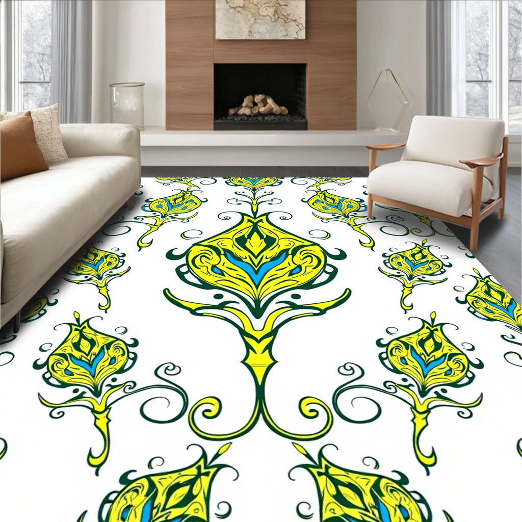 Vibrant Yellow Blue floral pattern Rug