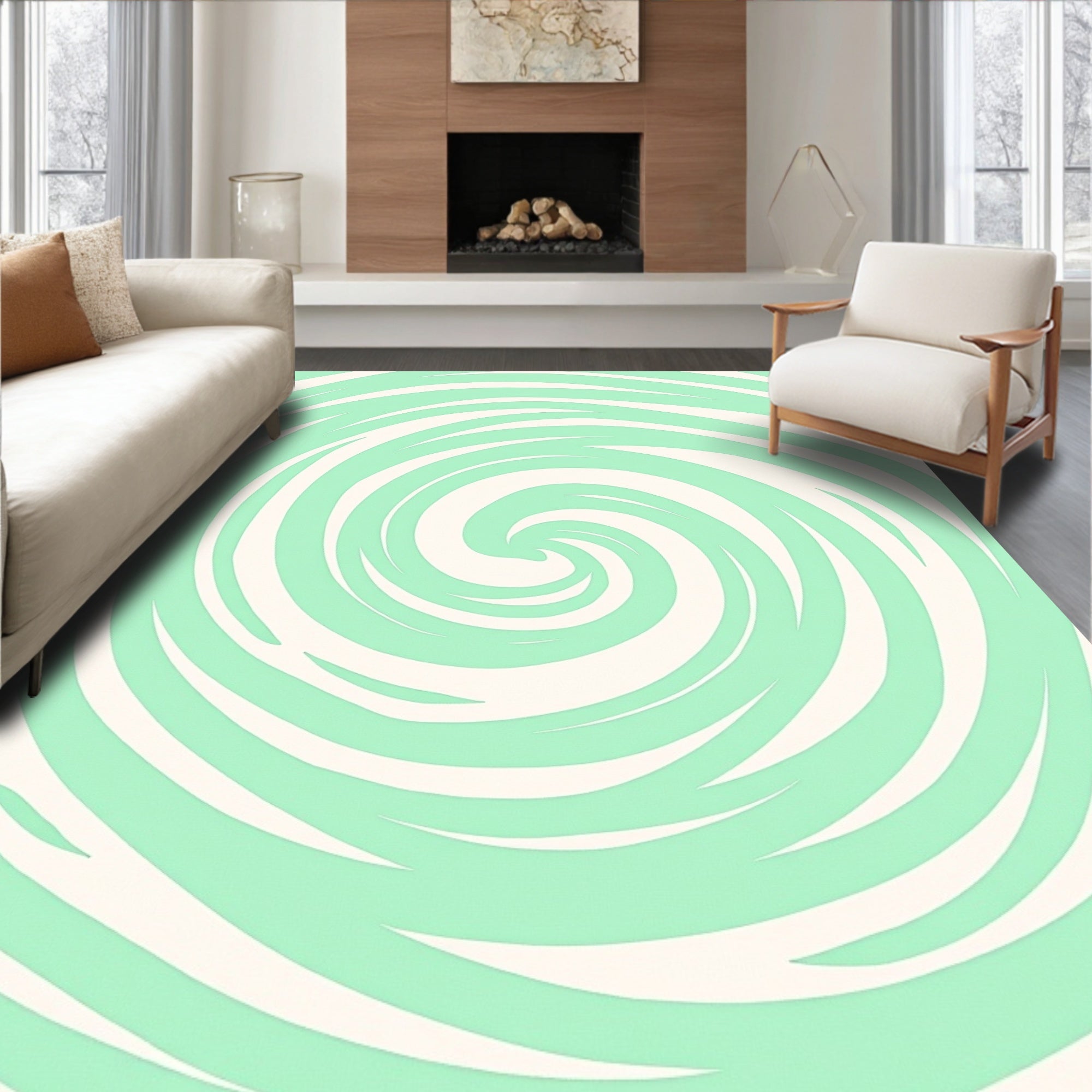 Mint Green Swirling Abstract Pattern Rug