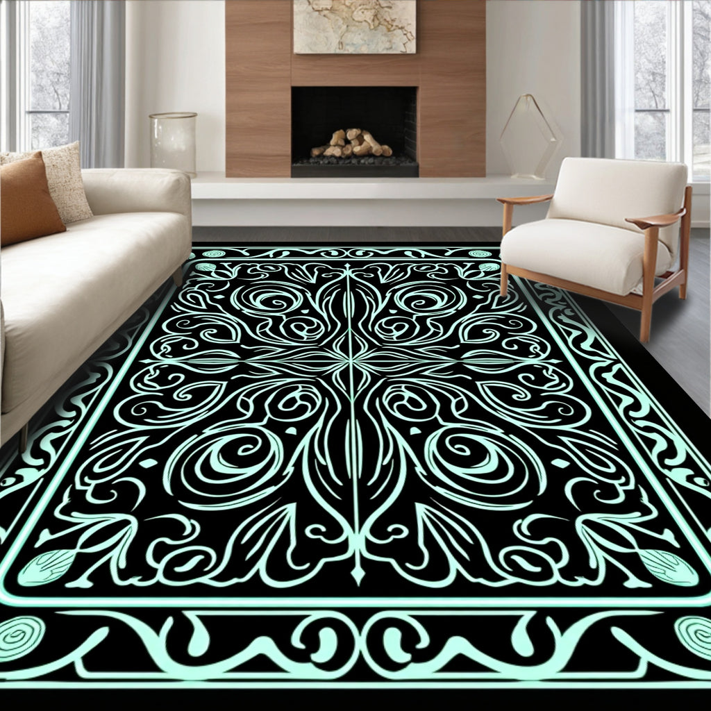 Symmetrical Floral Swirls Design Rug