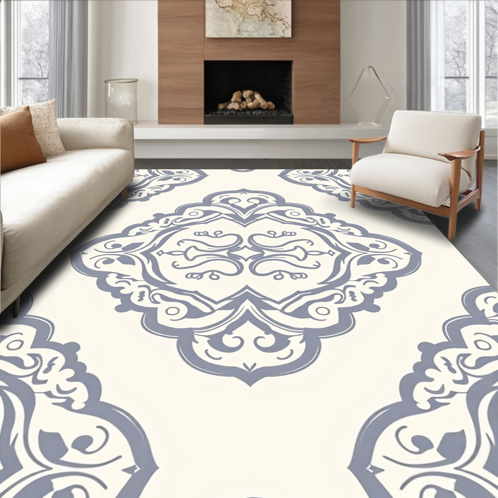 Elegant Grey Arabesque Pattern Rug