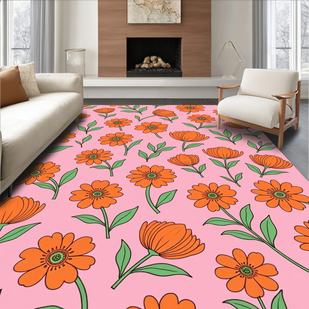 Retro Orange Floral Patternrug Rug